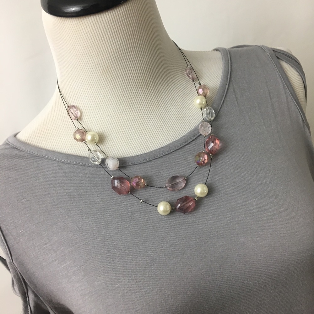 Pink and pearl multiple strand necklace 20”